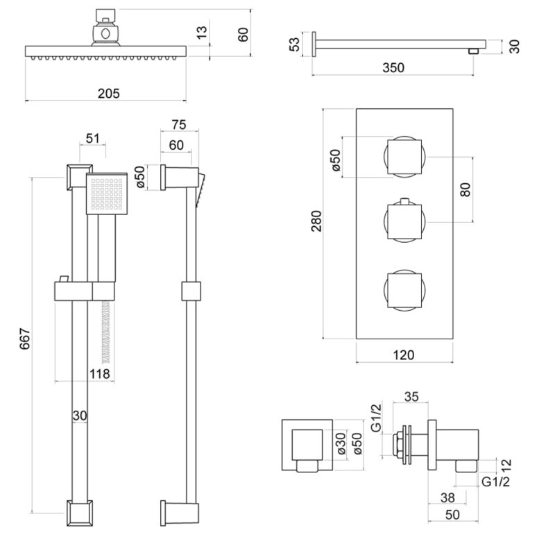 Trisen Raffa Concealed Thermostatic Shower Set