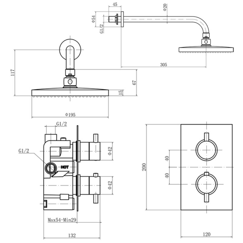Trisen Curc Concealed Thermostatic Shower Set Black