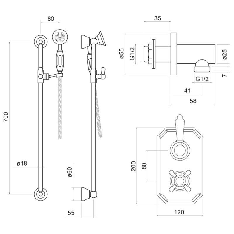 Trisen Sterma Traditional Concealed Thermostatic Shower Set