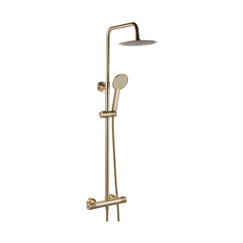 Trisen Verdura Brushed Brass Bar Shower with Rigid Riser & Handset