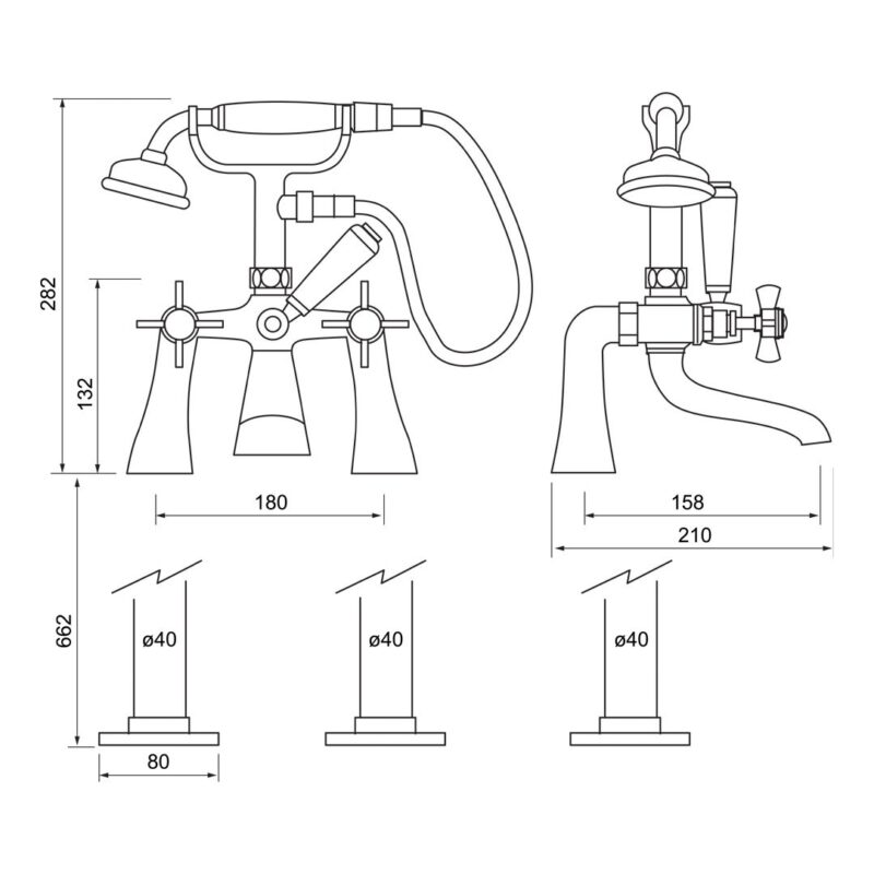 Trisen Wisley Chrome Floor Mounted Bath Shower Mixer