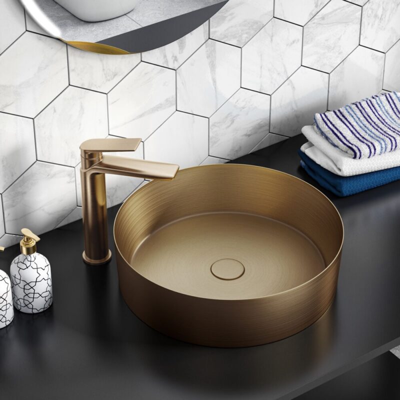 Trisen Roveri Brushed Brass Tall Mono Basin Mixer