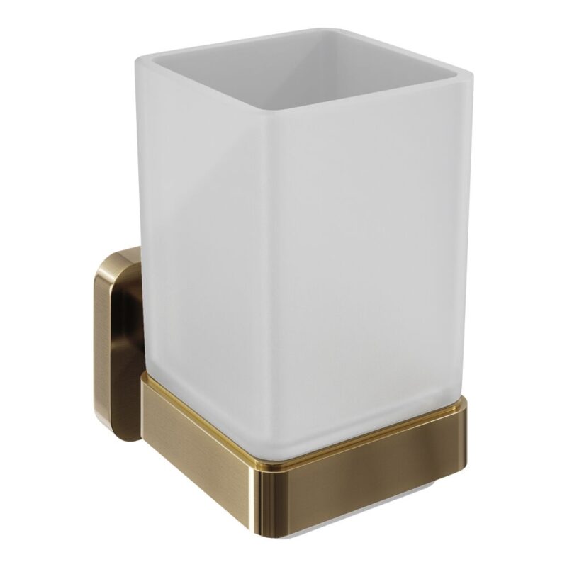 Trisen Brushed Brass Tumbler Holder with Glass Tumbler