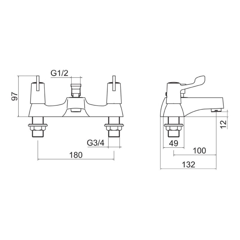 Trisen Two Lever Bath Shower Mixer with Shower Kit