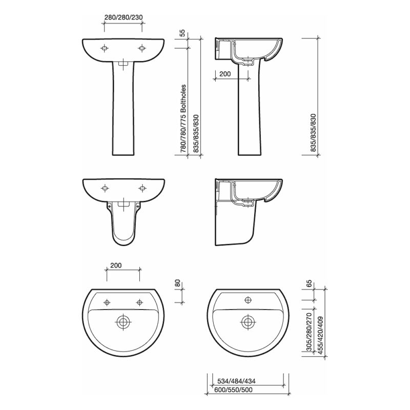 Twyford Alcona Washbasin 550x420 1 Tap Hole