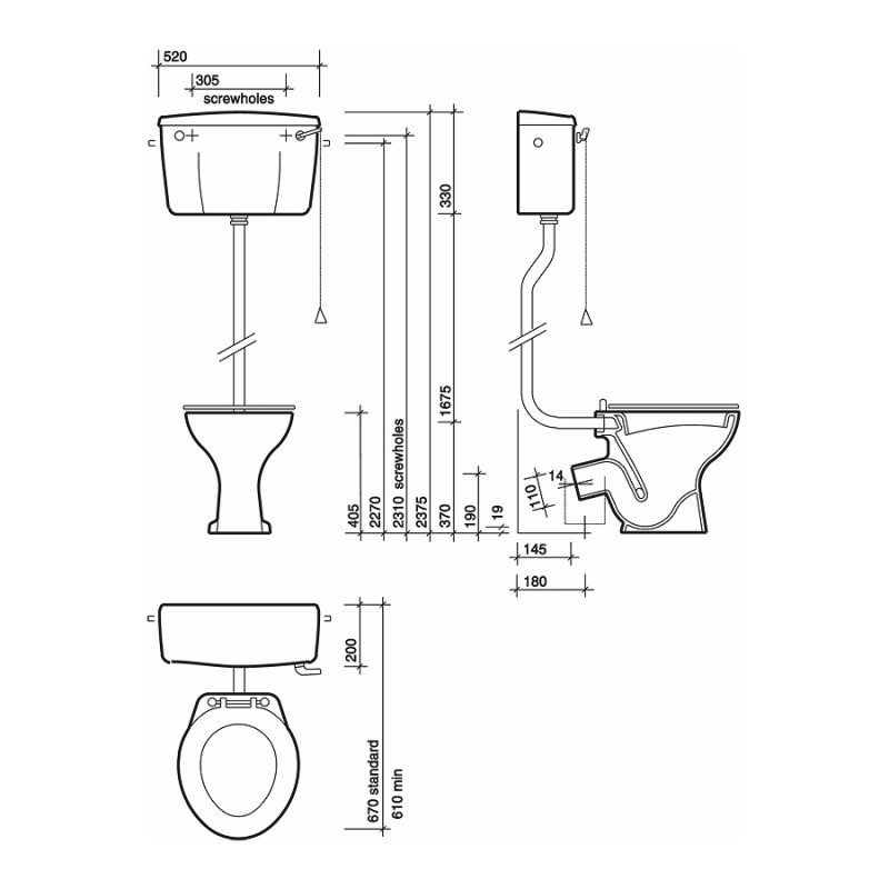 Twyford Classic Standard Toilet P Trap Low Level Pan