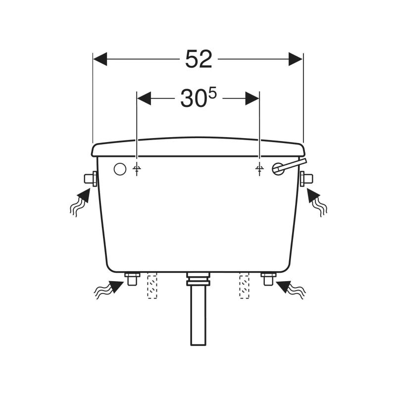 Twyford Classic Low Level Cistern with Lever, Side Inlet Side Outlet