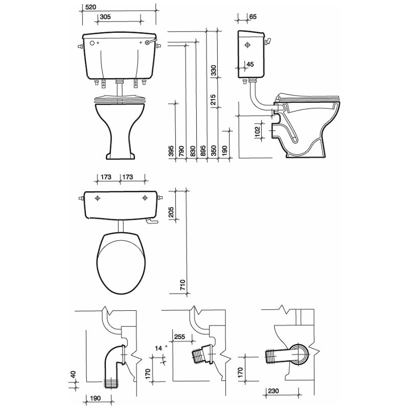 Twyford Classic Low Level Cistern with Lever, Side Inlet Side Outlet