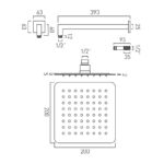 Vado Aquablade Square Slimline Head & Arm 200mm