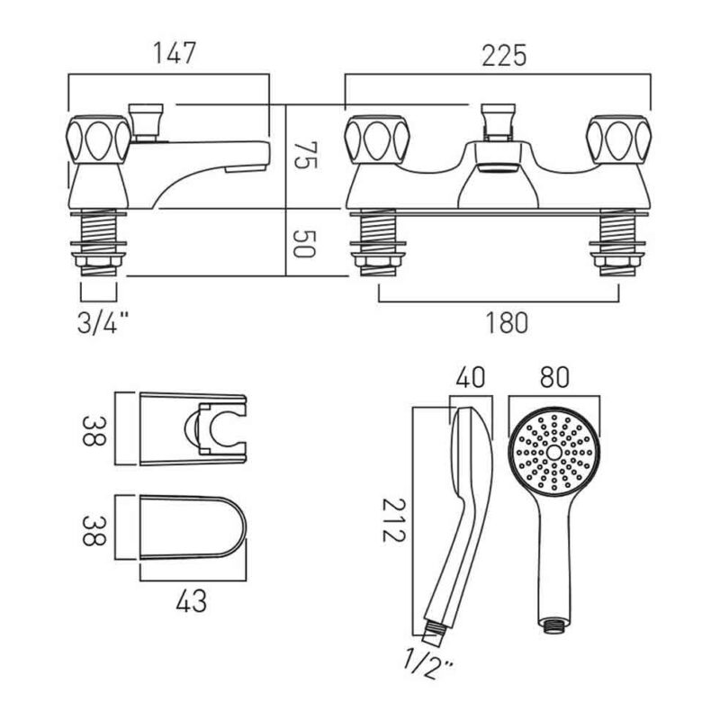 Vado Astra Chrome Bath Shower Mixer Tap