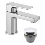 Vado Ekko Chrome Mini Mono Basin Mixer Tap with Push Basin Waste