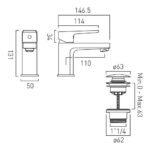 Vado Ekko Chrome Mini Mono Basin Mixer Tap with Push Basin Waste