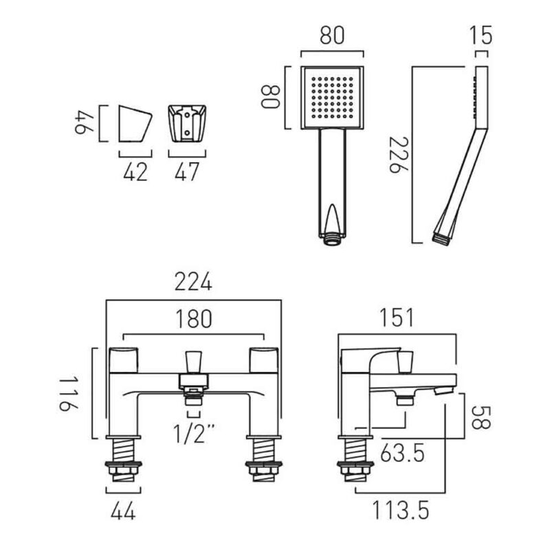 Vado Ekko Chrome Deck Mounted Bath Shower Mixer Tap