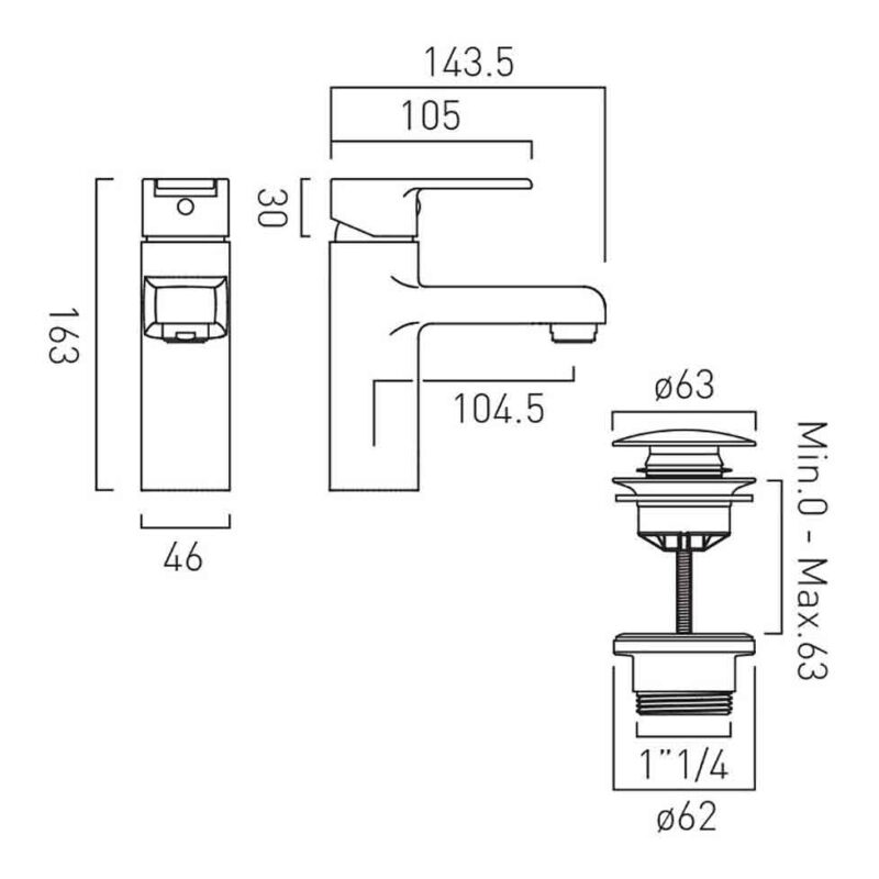 Vado Irlo Chrome Mono Basin Mixer Tap with Push Basin Waste