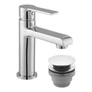 Vado Irlo Chrome Mini Basin Mixer Tap with Push Waste