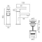 Vado Irlo Chrome Mini Basin Mixer Tap with Push Waste