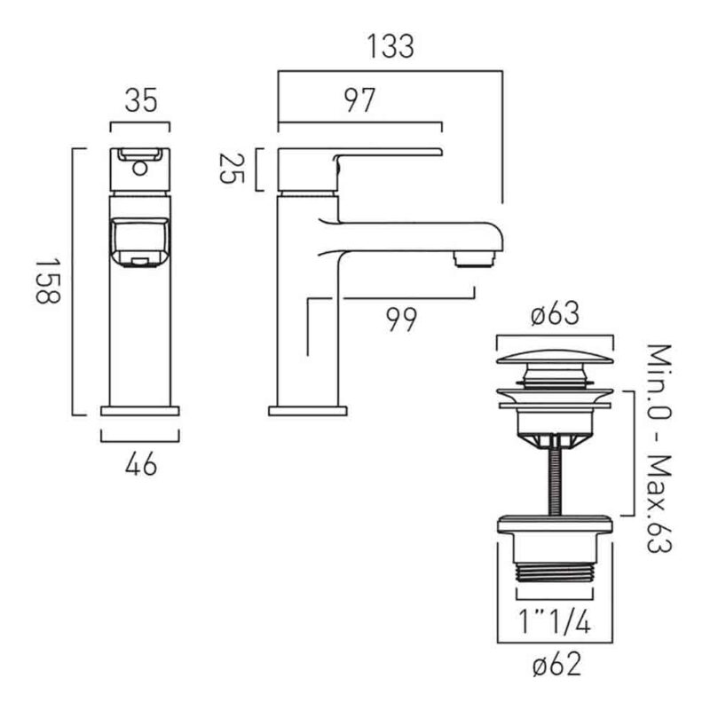 Vado Irlo Chrome Mini Basin Mixer Tap with Push Waste