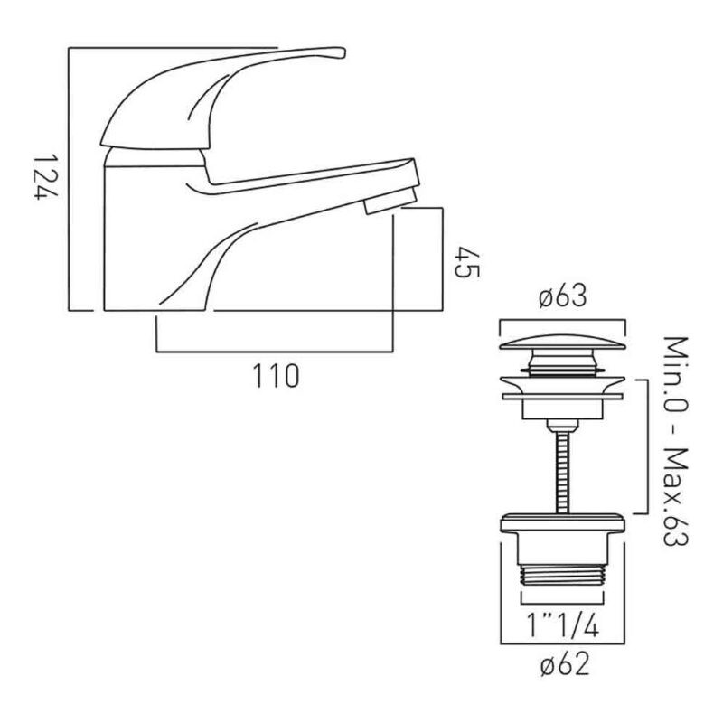 Vado Matrix Mono Basin Mixer with Universal Waste Chrome