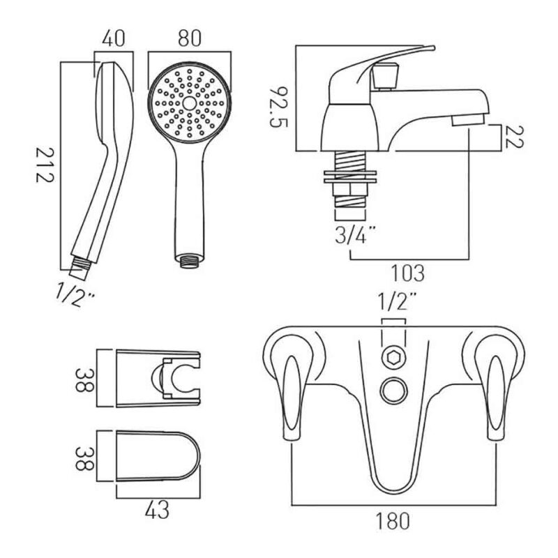 Vado Matrix Chrome Bath Shower Mixer with Shower Kit