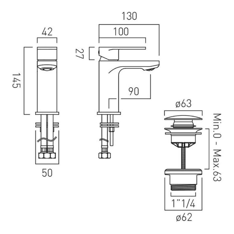 Vado Metiz Chrome Mono Basin Mixer Tap with Push Basin Waste