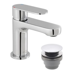 Vado Metiz Chrome Mini Basin Mixer Tap with Push Basin Waste