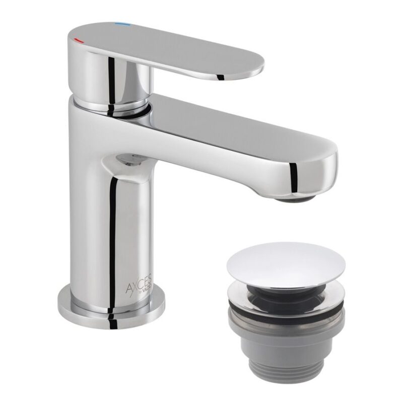 Vado Metiz Chrome Mini Basin Mixer Tap with Push Basin Waste Vado Metiz Chrome Mini Basin Mixer Tap with Push Basin Waste
