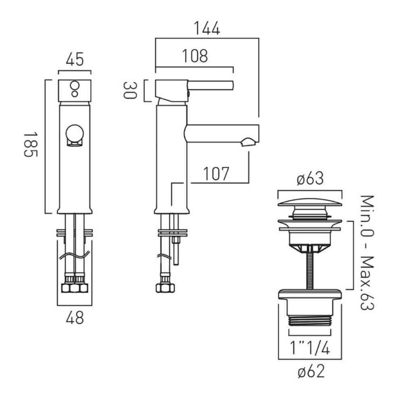 Vado Nuri Chrome Mono Basin Mixer Tap with Universal Waste