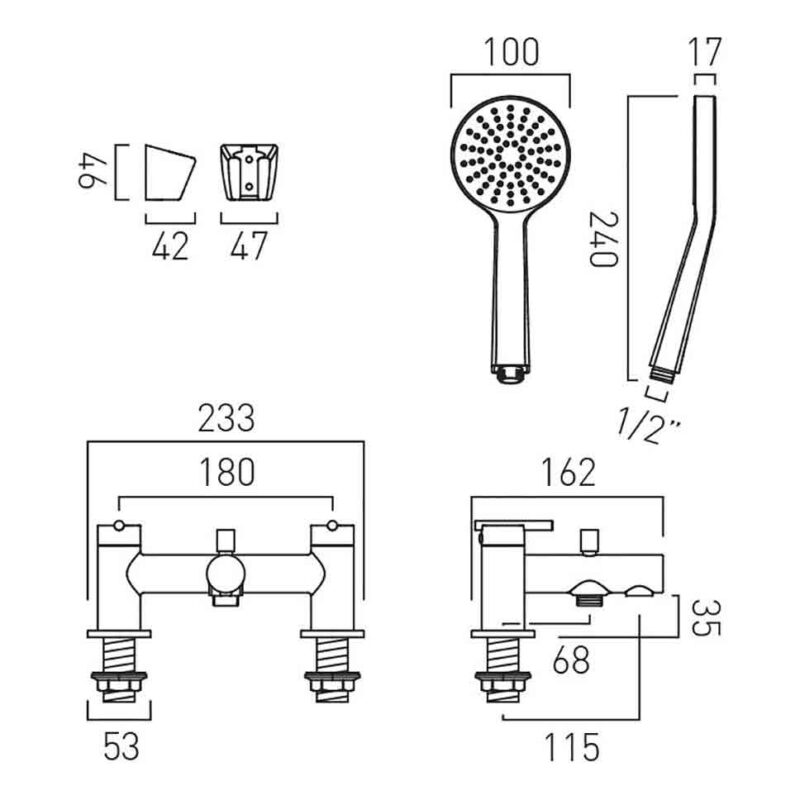 Vado Nuri Chrome Bath Shower Mixer Tap with Shower Kit