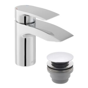 Vado Rowe Chrome Mini Basin Mixer Tap with Push Basin Waste