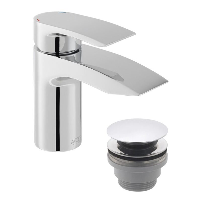 Vado Rowe Chrome Mini Basin Mixer Tap with Push Basin Waste