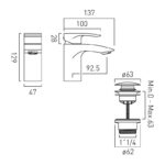 Vado Rowe Chrome Mini Basin Mixer Tap with Push Basin Waste