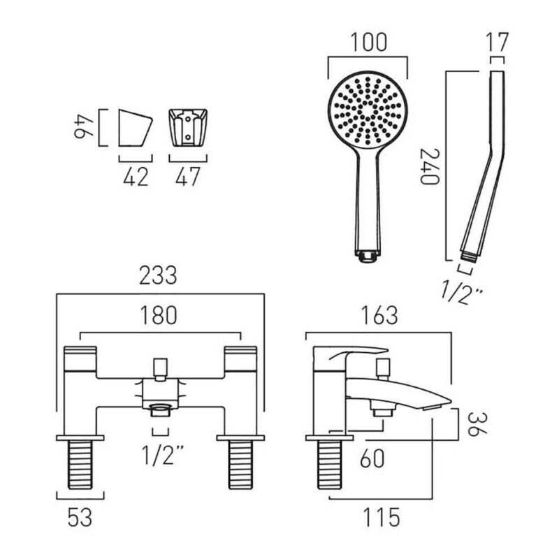 Vado Rowe Chrome Bath Shower Mixer Tap