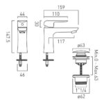 Vado Vala Chrome Mono Basin Mixer with Push Basin Waste