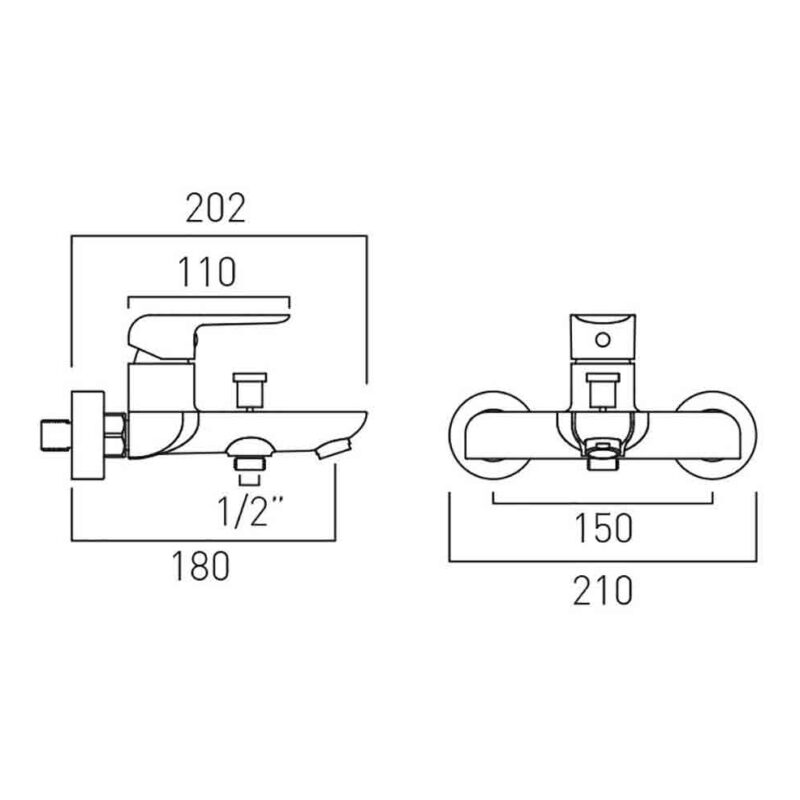 Vado Vala Chrome Wall Mounted Bath Shower Mixer Tap
