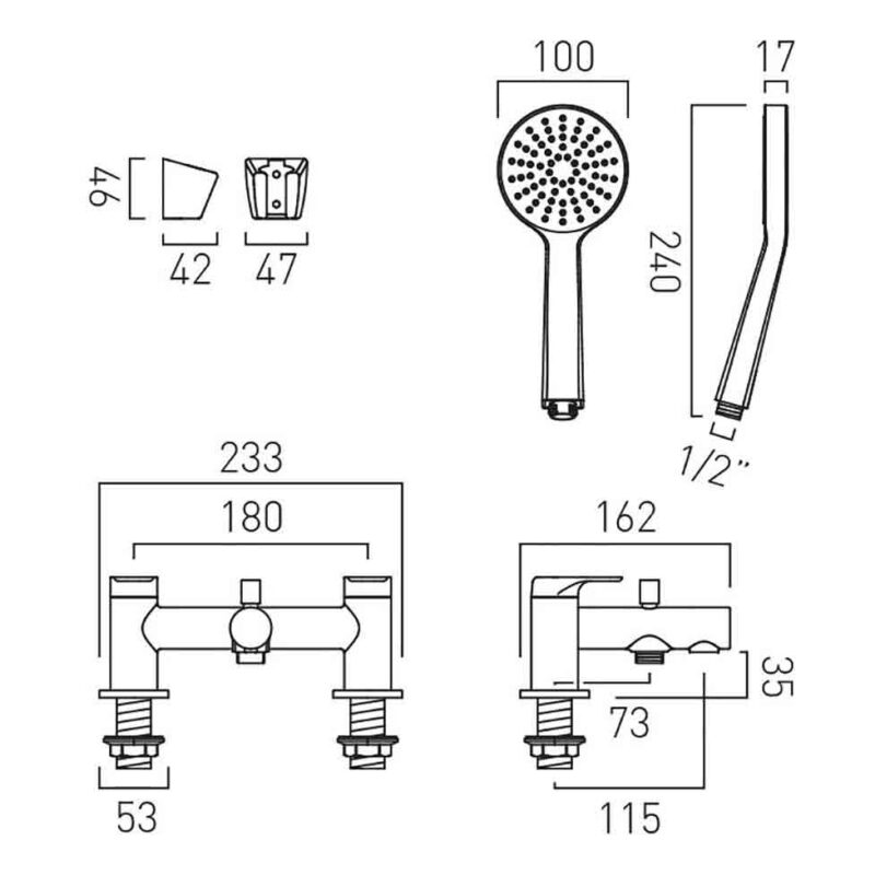Vado Vala Chrome Bath Shower Mixer Tap with Shower Kit
