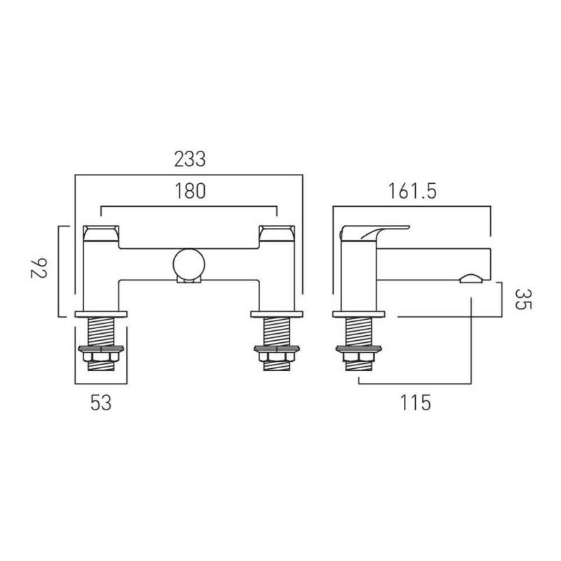 Vado Vala Chrome Deck Mounted 2 Hole Bath Filler Tap