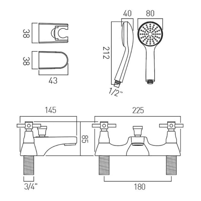 Vado Vecta Chrome Bath Shower Mixer Tap