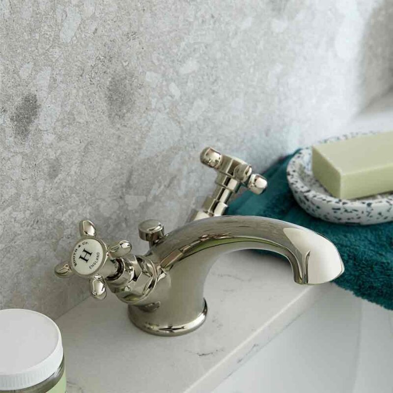 Vado Axbridge Cross Nickel Mono Basin Mixer Tap with Pop-Up Waste