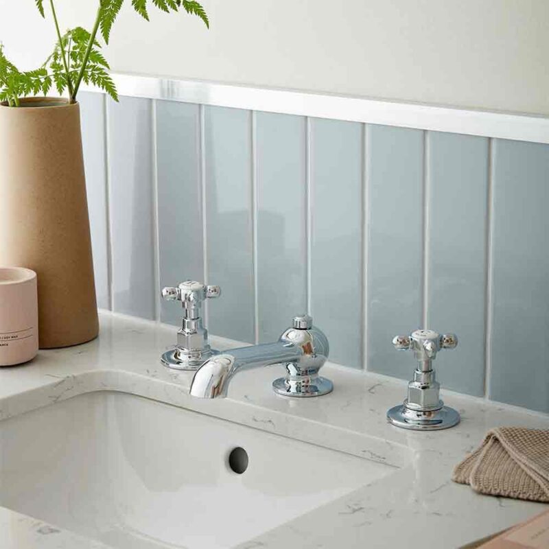 Vado Axbridge Cross Chrome 3 Hole Basin Mixer Tap with Pop-Up Waste