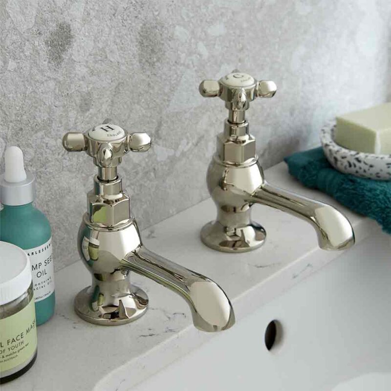 Vado Axbridge Cross Nickel Basin Pillar Taps