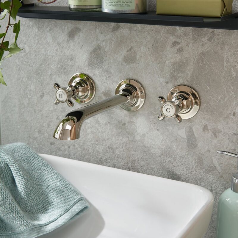 Vado Axbridge Cross Nickel Wall Mounted Basin Mixer Tap