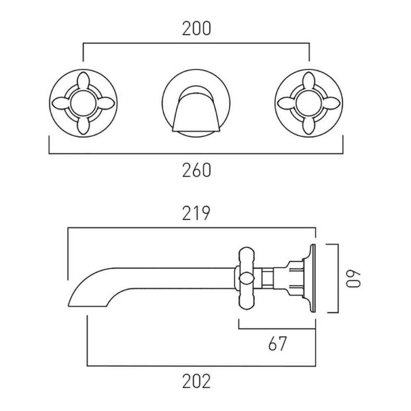 Vado Axbridge Cross Chrome Wall Mounted Basin Mixer Tap