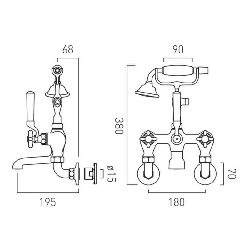 Vado Axbridge Cross Nickel Wall Bath Shower Mixer Tap