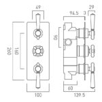 Vado Axbridge Nickel 2 Outlet, 3 Handle Shower Valve