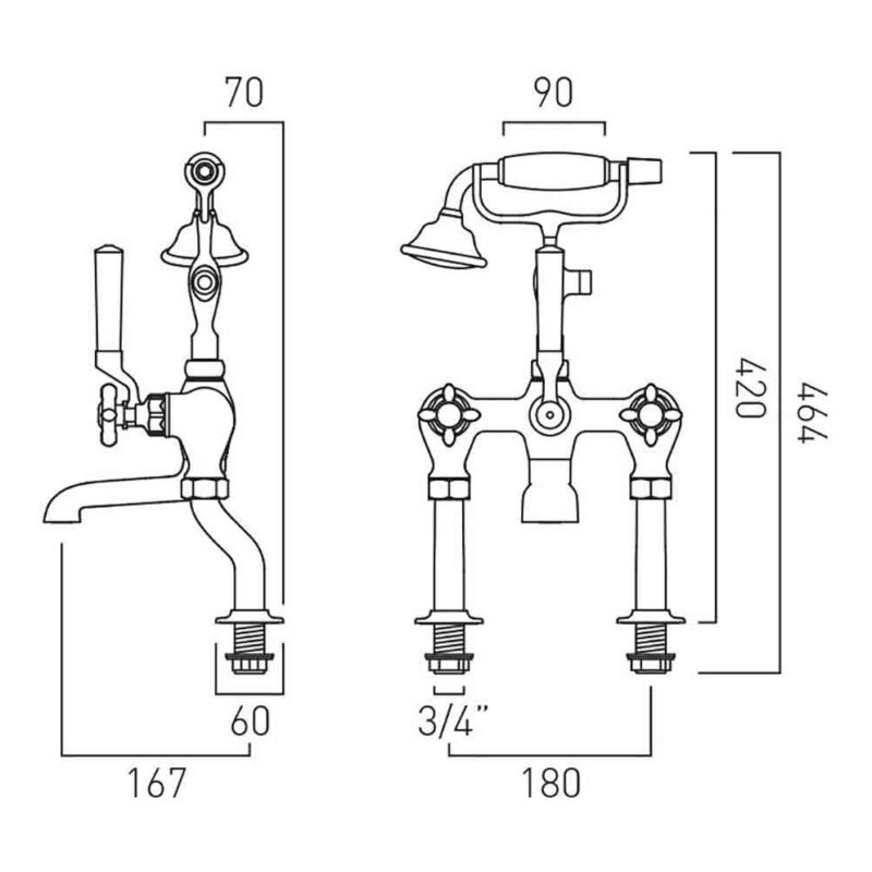 Vado Axbridge Cross Nickel Bath Shower Mixer Tap