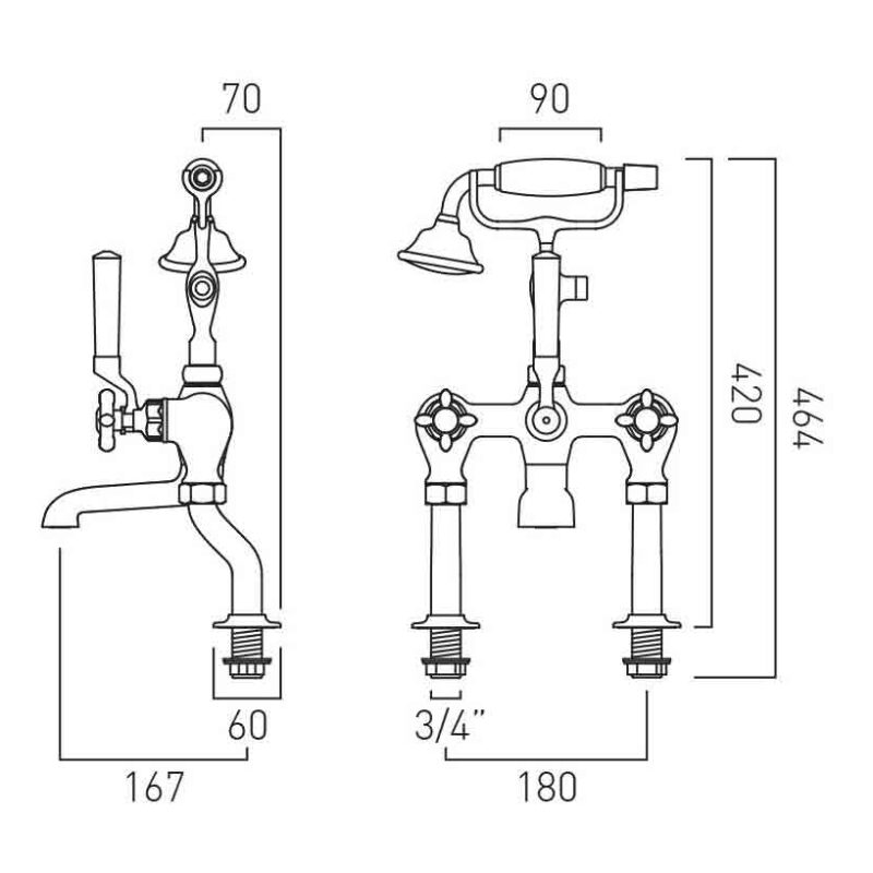 Vado Axbridge Cross Chrome Bath Shower Mixer Tap