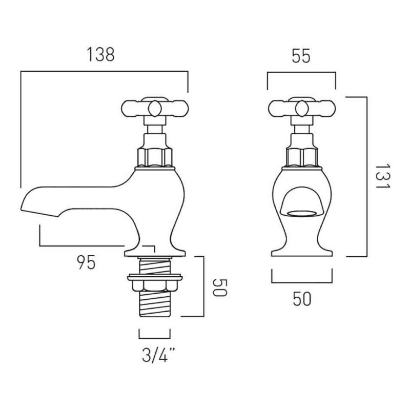 Vado Axbridge Cross Chrome Bath Pillar Taps