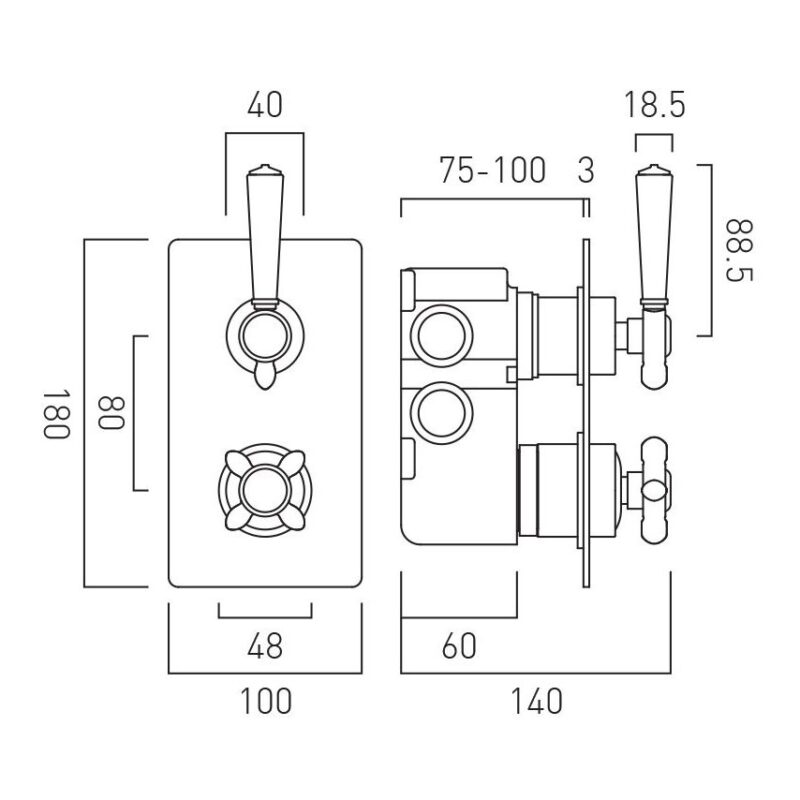 Vado Axbridge Nickel 2 Outlet, 2 Handle Concealed Thermostatic Valve