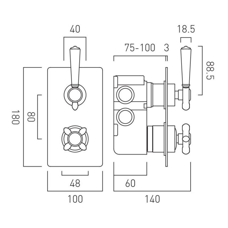Vado Axbridge Chrome 2 Outlet, 2 Handle Concealed Thermostatic Valve
