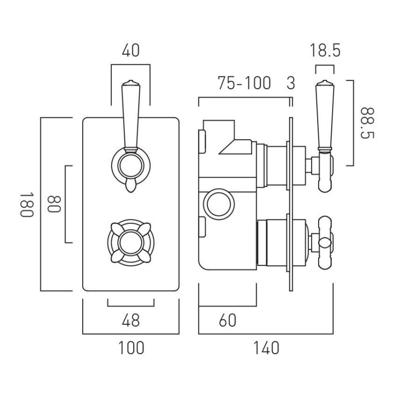 Vado Axbridge Nickel 1 Outlet, 2 Handle Concealed Thermostatic Shower Valve